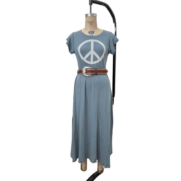 Rare Wildfox Peace Sign‎ Maxi Dress Short Sleeve Cotton Sz Small - Picture 2 of 5